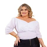 Blusa  Plus Size Dolce Sedutti Cropped Elastex Branca Tamanho:52, Cor:vermelho,gênero:feminino