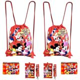 Disney Mickey E Minnie Mouse Drawstring Mochilas Plus Lanyards Com Bolsa De Moeda Destacável E Livros De Autógrafos (conjunto De 6) (vermelho - Verme