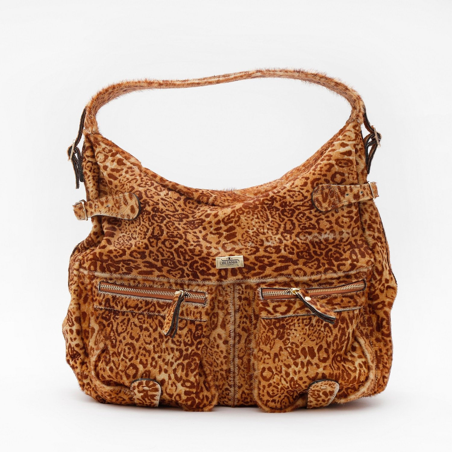 Bolsa Couro Social Em Onça Animal Print Pêlo Caramelo