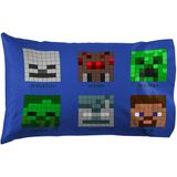 Jay Franco Minecraft Pixel Friends 1 Single Pillowcase - Double-Sided Kids Super Soft - Roupa de Cama Características Creeper, Enderman, Zombie, Skele