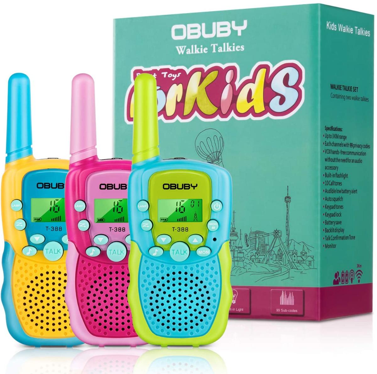 Brinquedos Obuby para meninos de 3 a 12 anos walkie talkies para crianças 22 canais 2 maneira brinquedos de rádio com lanterna LCD iluminada 3 KMs Ran