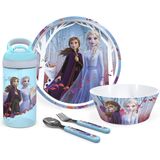 Zak Designs Disney Frozen II Movie Dinnerware Set inclui prato, tigela, garrafa de água e utensílios de mesa, feito de material durável e perfeito par
