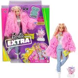 Barbie Extra Doll 3 em casaco fofo rosa com porco-unicórnio de estimação, cabelo extra-longo Crimped