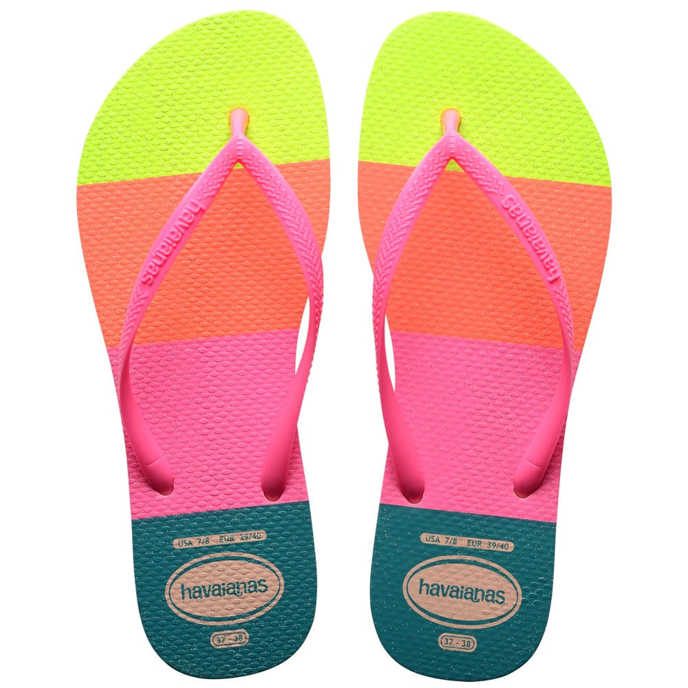 Chinelo Havaianas Slim Neon Glow Feminino, Glitter, Original