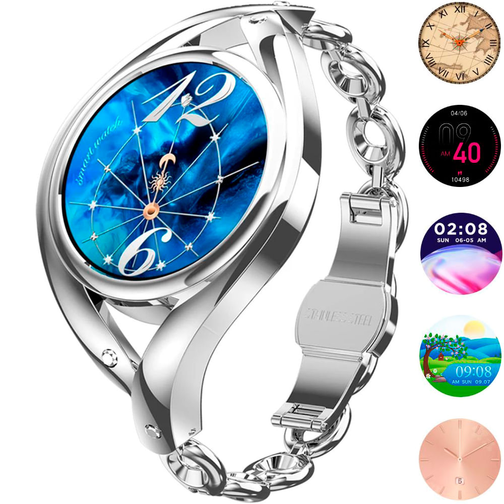 Relógio Smartwatch Feminino Bracelete Touch Screen Lemfo Fashion Prata