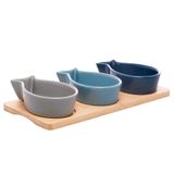 3 Petisqueiras Com Bandeja De Bambu 25x12x4,5cm - Lyor