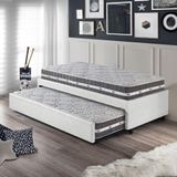 Bicama Box Solteiro Courino Linho Branco 88x188 Com Colchão Colchão Black Graphite Molas Ensacadas Anjos
