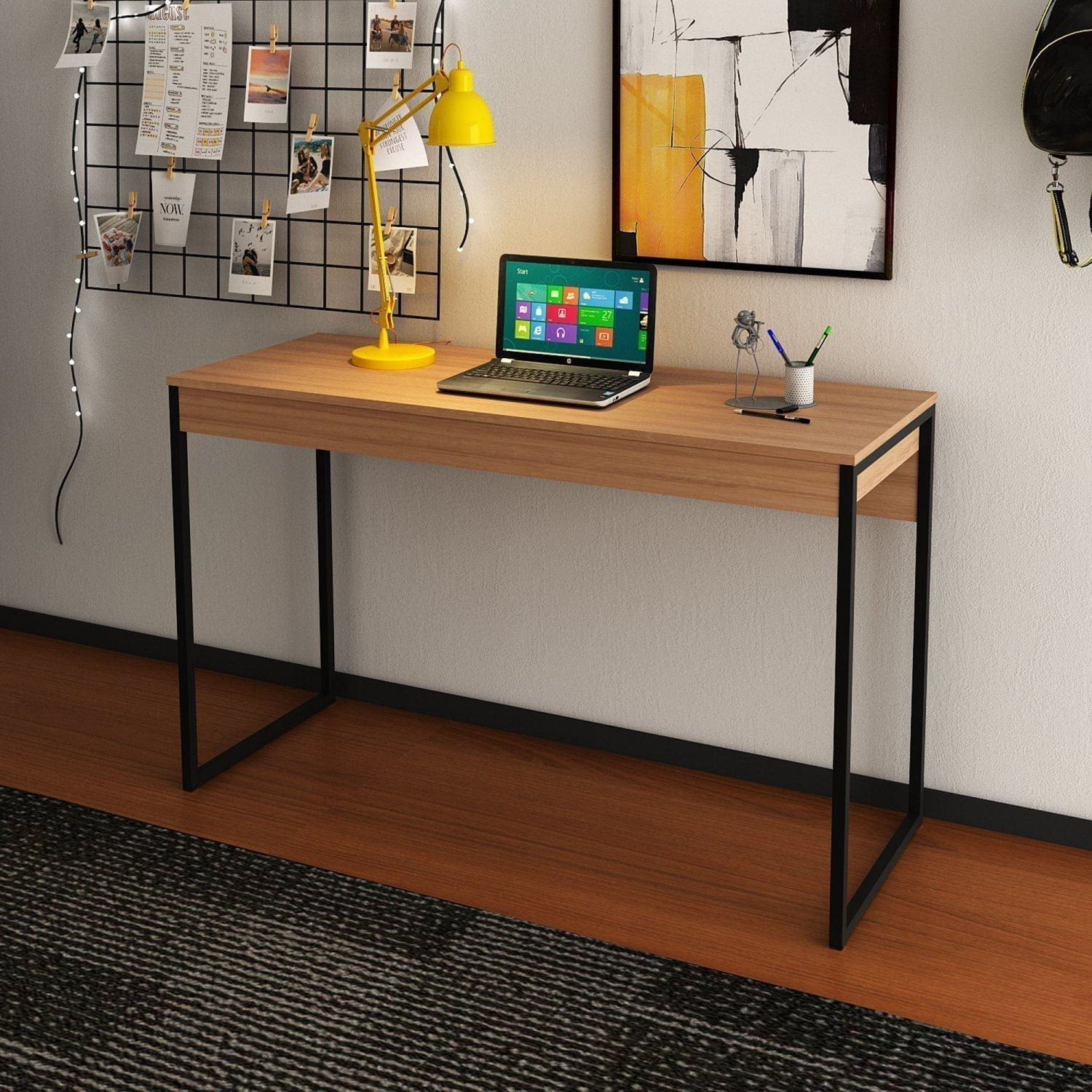 Mesa Para Escritório 120cm Industrial Me4160  Amendoa/preto