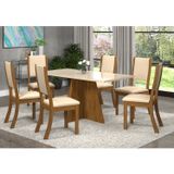 Conjunto Mesa De Jantar Martini Com 6 Cadeiras  Móveis Pinho/bege