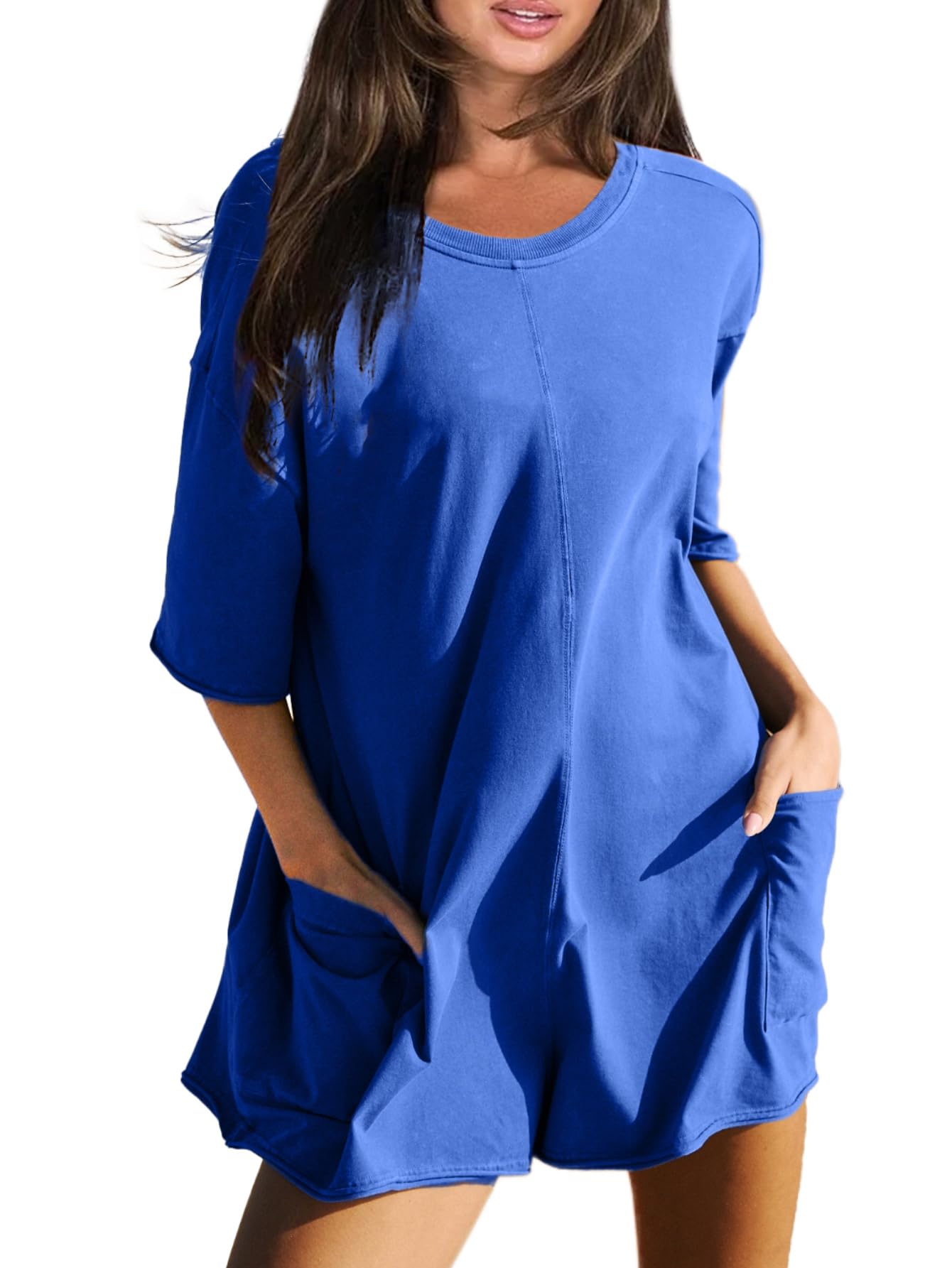 Camiseta Feminina Romper Glamaker De Tamanho Grande, Casual De Verão, Azul M