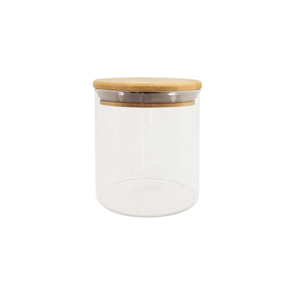 Pote Para Mantimentos 500ml De Vidro Com Tampa De Bambu Circular