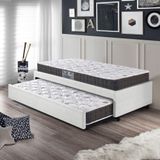 Bicama Box Solteiro Courino Linho Branco 88x188 Com Colchão Pantanal Espuma D28 Anjos