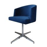 Cadeira Poltrona Base Cromada Giratoria Estofada Arkadina Suede Azul