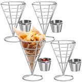 Cesta De Cone De Batatas Fritas Com Suporte Para Batatas Fritas Com Molhos X4