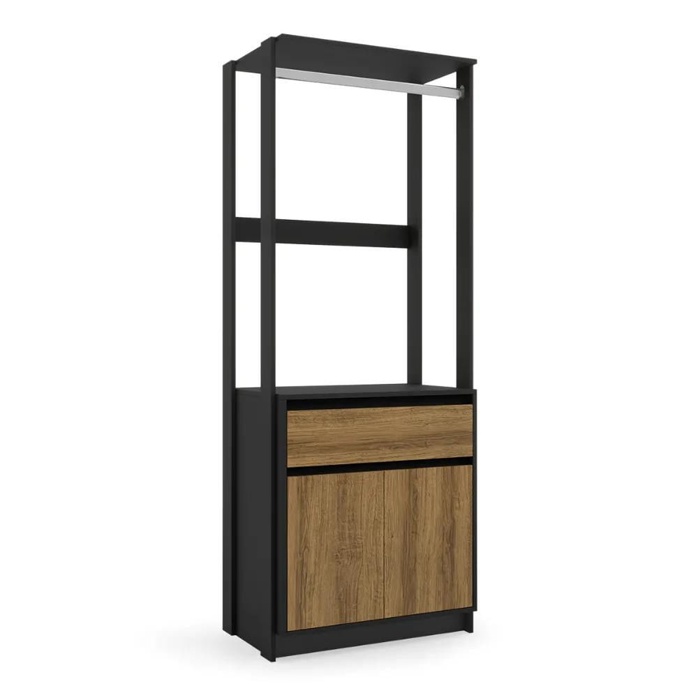 Closet Modular Verona 0,70 Preto Fosco Com Cinamomo Batrol