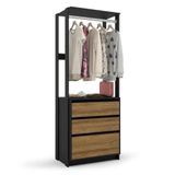 Closet Modular Verona 3 Gavetas 0,70 Preto Fosco Com Cinamomo Batrol