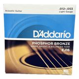 Cordas Aço D&#39;addario Phosphor Violão Ej16 Tensão 012 Bronze