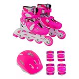 Patins + Kit De Proteção Completo Unik Toys Branco 35 Ao 38