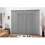 Cortina Para Sala Voal Xadrez Cinza 4,00x2,50