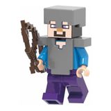 Boneco Blocos De Montar Steve Armadura De Ferro Minecraft