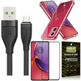 Capinha Moto G84 + Kit Cabo Tipo C 2 Metros + Película 3d