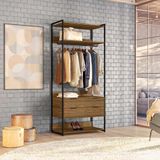 Guarda-roupa Closet Industrial Mital Com Cabideiro 2 Gv Conhaque E Preto