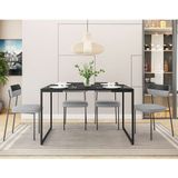 Conjunto De Mesa De Jantar Retangular Com Tampo Preto Porto E 4 Cadeiras Mona Linho Cinza