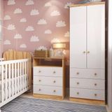 Quarto Infantil Com Guarda-roupa 2 Portas 3 Gavetas E Cômoda 3 Gavetas Teka Espresso Móveis Branco Brilho/amêndoa