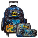 Kit Mochila Infantil Menino Com Rodinhas Batman Tam G Preta