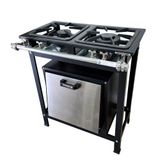 Fogão Baixa Pressão 2 Bocas Alcazon Com Forno 60 Litros Tampa Inox Acz-002+aczf-001