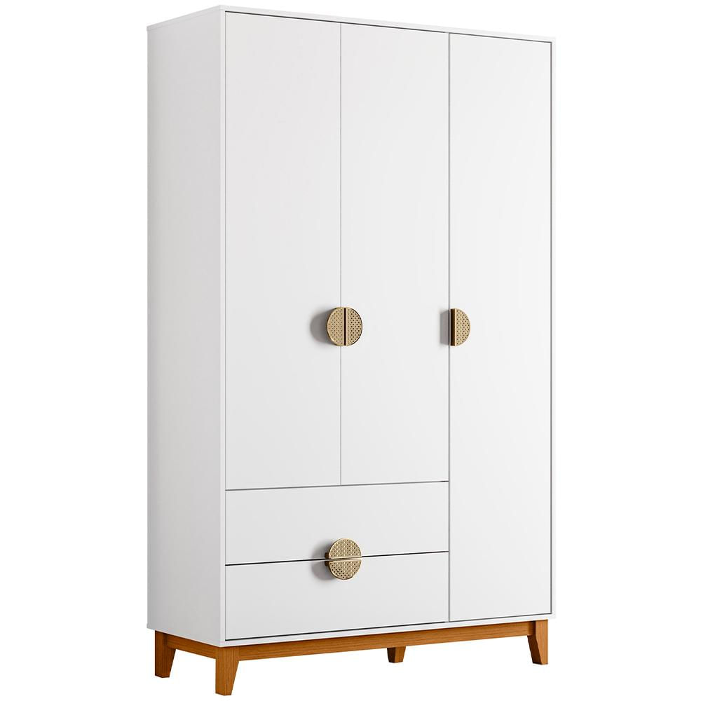 Guarda Roupa Ipê 3 Portas 2 Gavetas Com Pés Madeira Maciça Branco