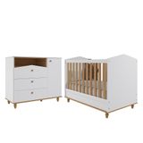 Jogo De Quarto Infantil Cômoda Casinha 1 Porta E Berço Americano Mimo Branco/nature - Permóbili Baby