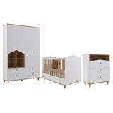 Dormitório Infantil Casinha Guarda Roupa, Cômoda 3 Gavetas E Berço Mimo Branco/nature - Permóbili Baby