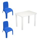 Kit Mesa Plástica Infantil Branca E 2 Cadeiras Azul