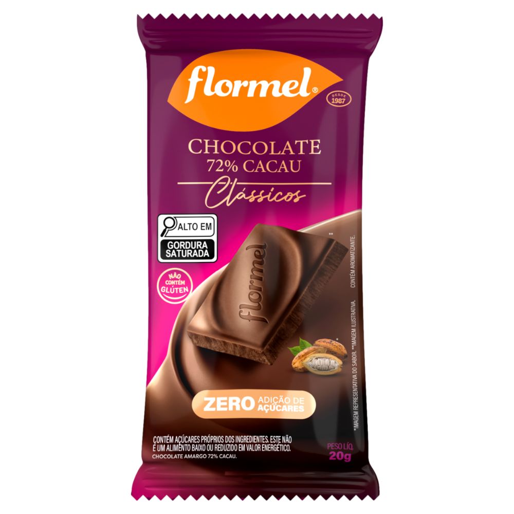 Chocolate Amargo 72% Cacau Flormel Clássicos 20g