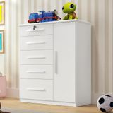 Comoda Infantil Livia 5 Gav 1 Porta Com Chave Branco Branco