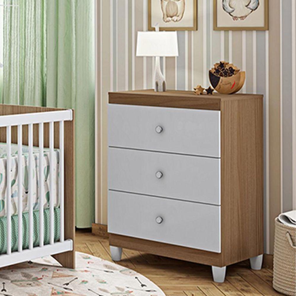 Comoda Quarto Infantil Gutti Com 3 Gavetas Branco/amendoa Branco/amendoa