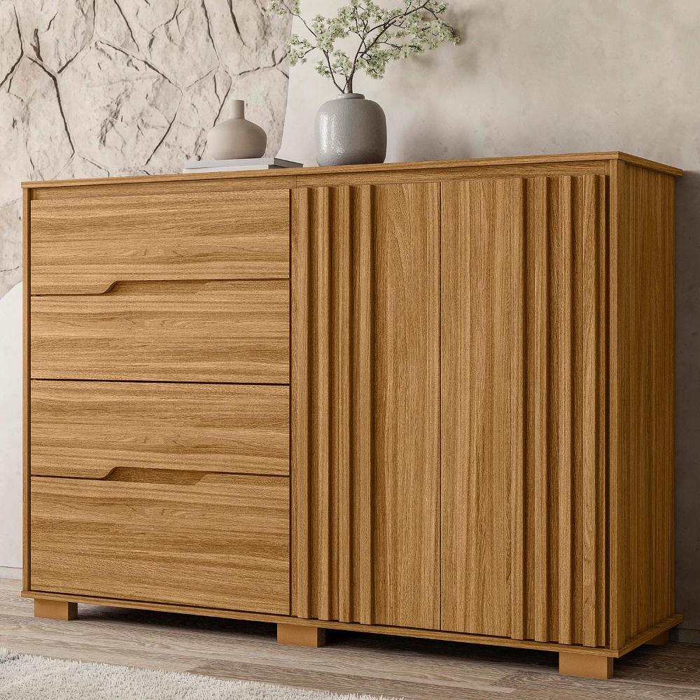 Cômoda 4 Gavetas 2 Portas Ripadas Texas - Freijó