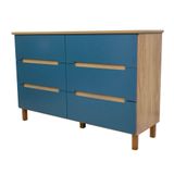 Comoda Logan 6 Gavetas Em Mdf Cor Olmo E Azul 136 Cm - 72415