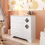 Cômoda Infantil 1 Porta Janelas Losango 3 Gavetas 100% Mdf Cocada Yescasa Branco Brilho