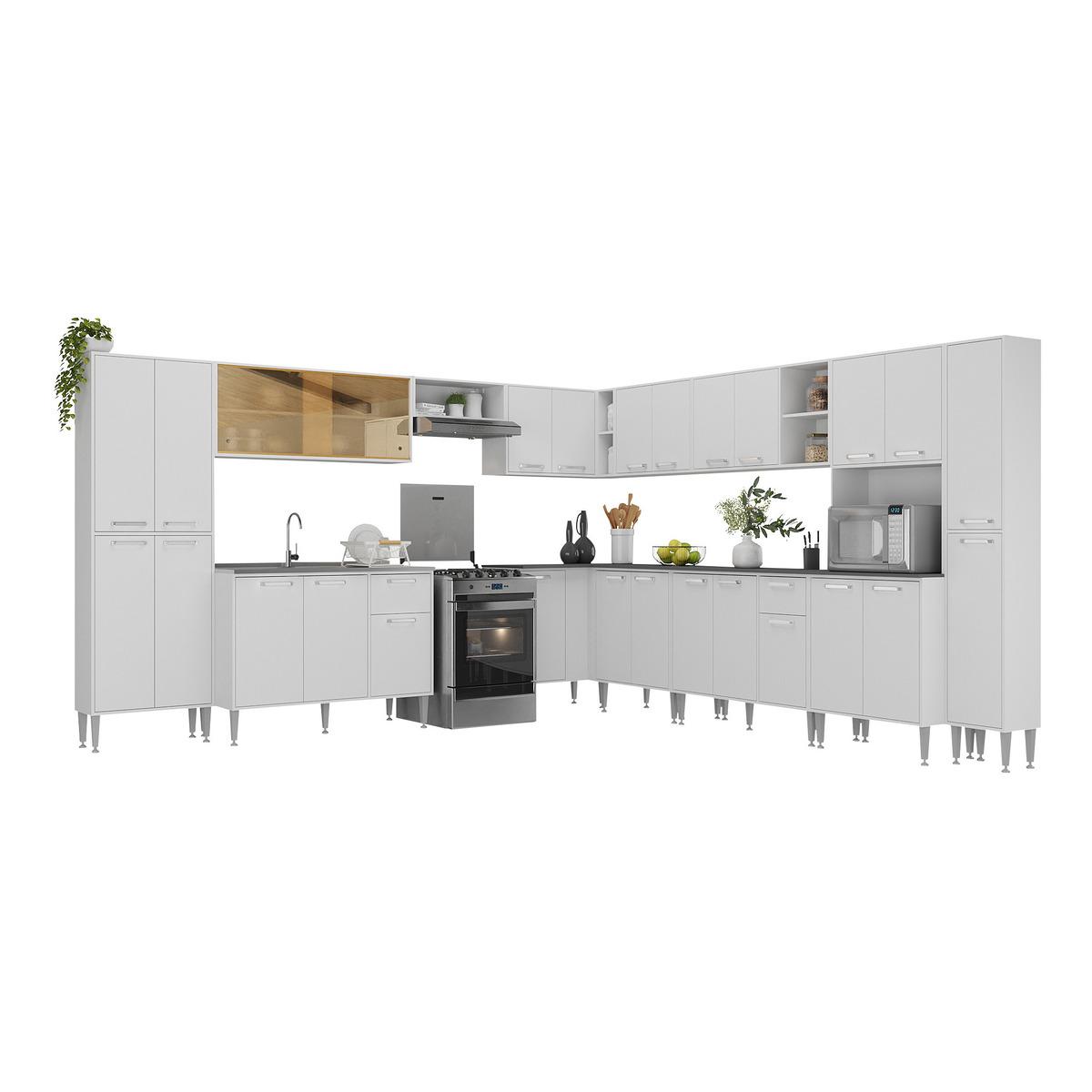 Armário De Cozinha Modulada 12 Pçs Com Balcão De Pia Siena Multimóveis Mp2240 Branco