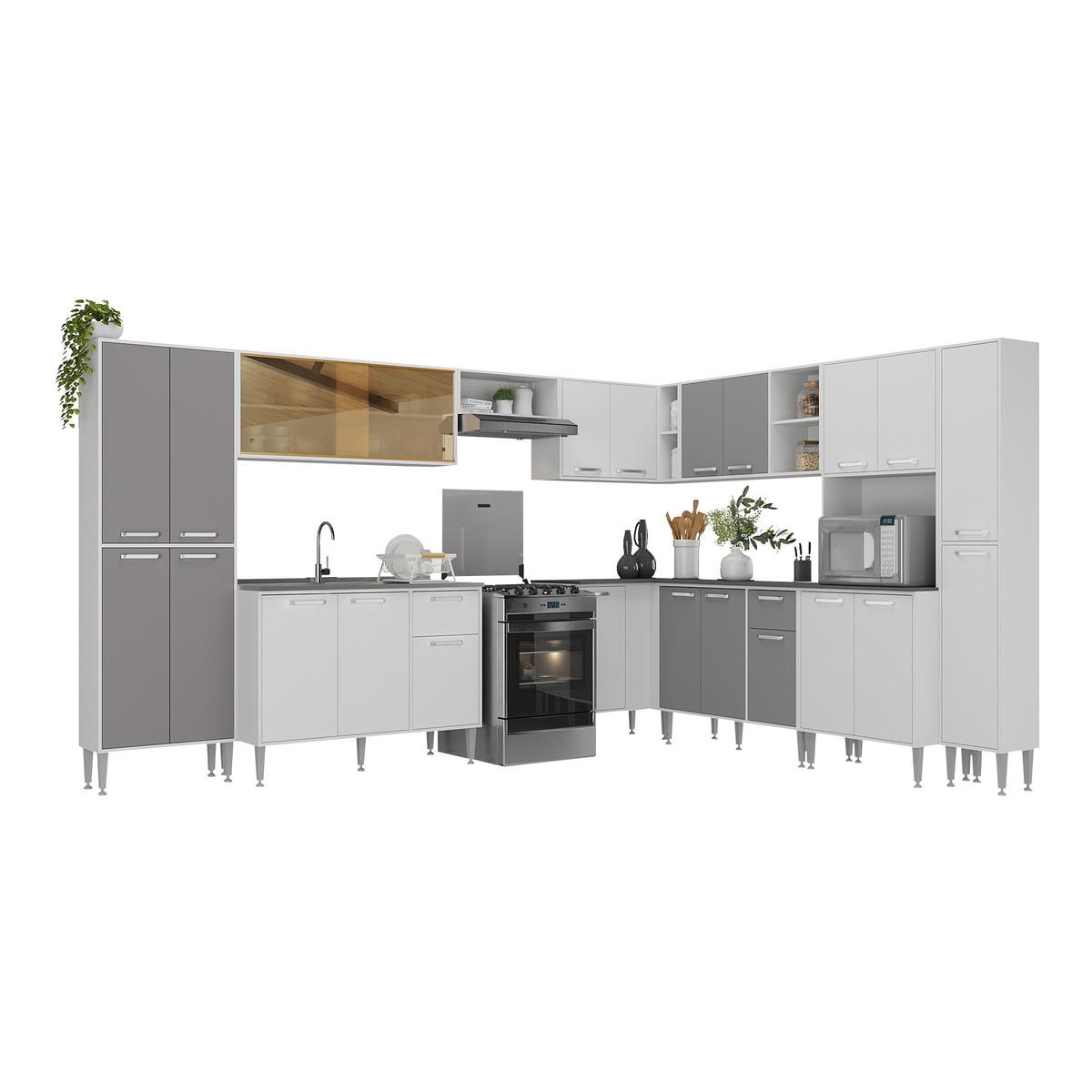 Cozinha Modulada Completa Com Armário E Balcão 10 Pçs Siena Multimóveis Mp2242 Branca/lacca Fumê