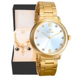 Pulseira Pandora + Relógio Feminino Aço Inox Dourado + Caixa