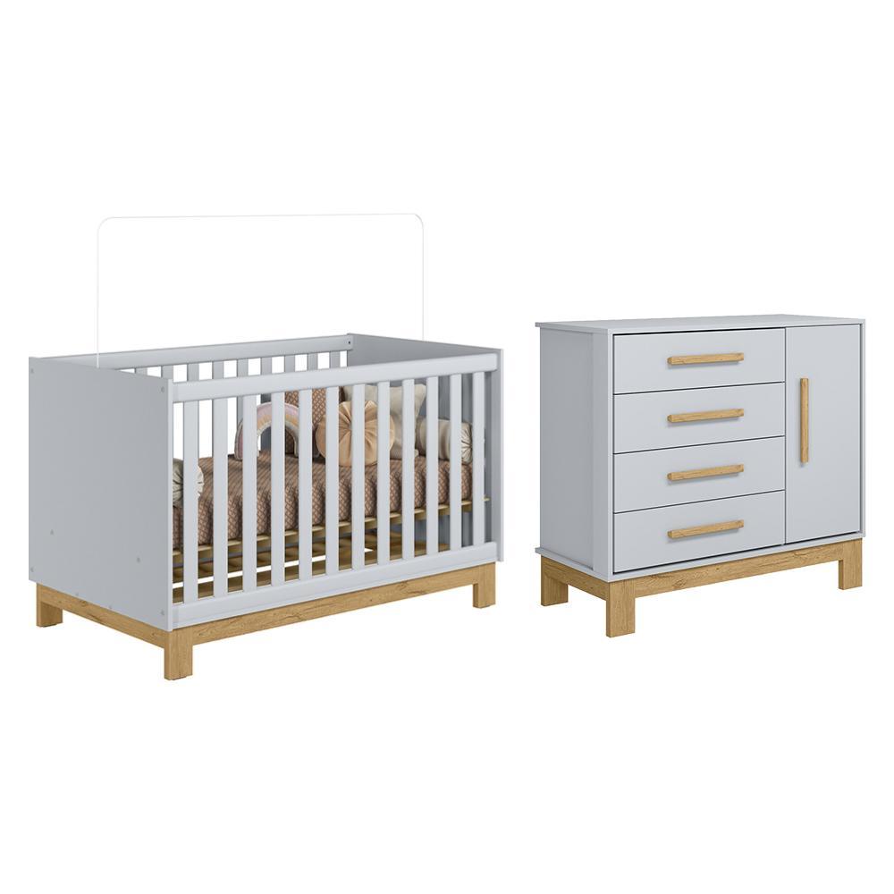 Jogo De Quarto Infantil Q Encanto Slim Cômoda E Berço Mini Cama Cinza Acetinado - Qmovi