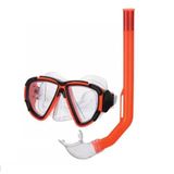 Kit Mergulho Adulto E Juvenil Com Mascara Snorkel  Laranja