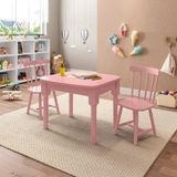 Mesa Infantil Com 2 Cadeiras Mariah Madeira Maciça E Laca Casatema Rosa Bebê