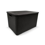 Caixa Organizadora Rattan Com Tampa 20 Litros Preta Arqplast