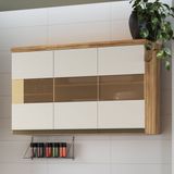 Armário Aéreo De Cozinha 120cm Com 3 Portas E Vidro Reflecta 100% Mdf Madri Espresso Móveis Amêndoa/off White