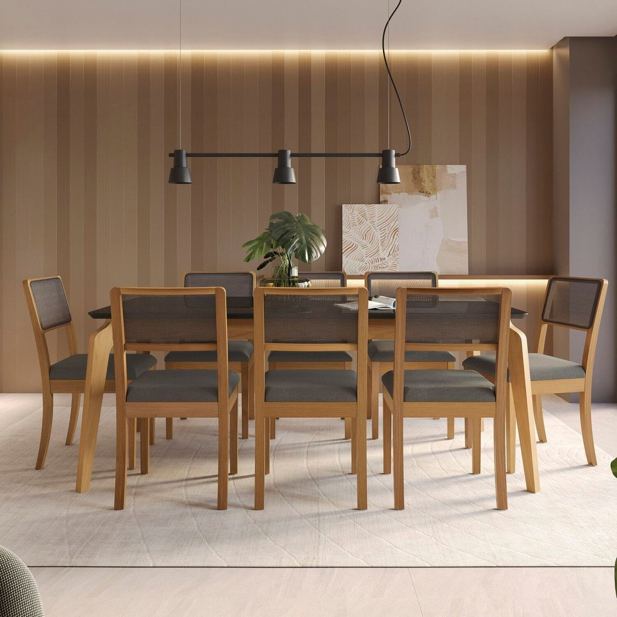 Conjunto Para Sala De Jantar Com Mesa Petra E 8 Cadeiras Cinza