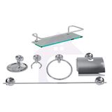 Kit Acessório Banheiro Aço Inox 6 Peças Porta Shampoo Reto